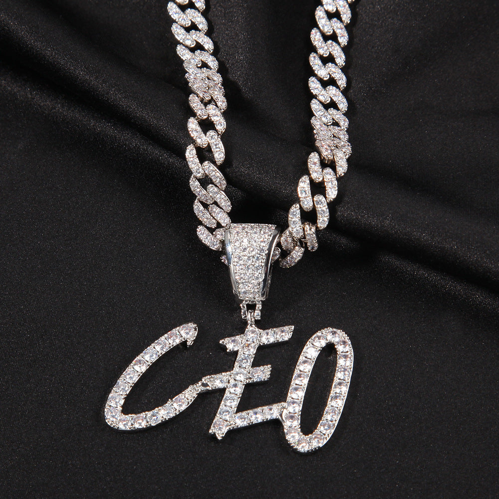 Silver-tone CEO pendant on Cuban-style chain product image