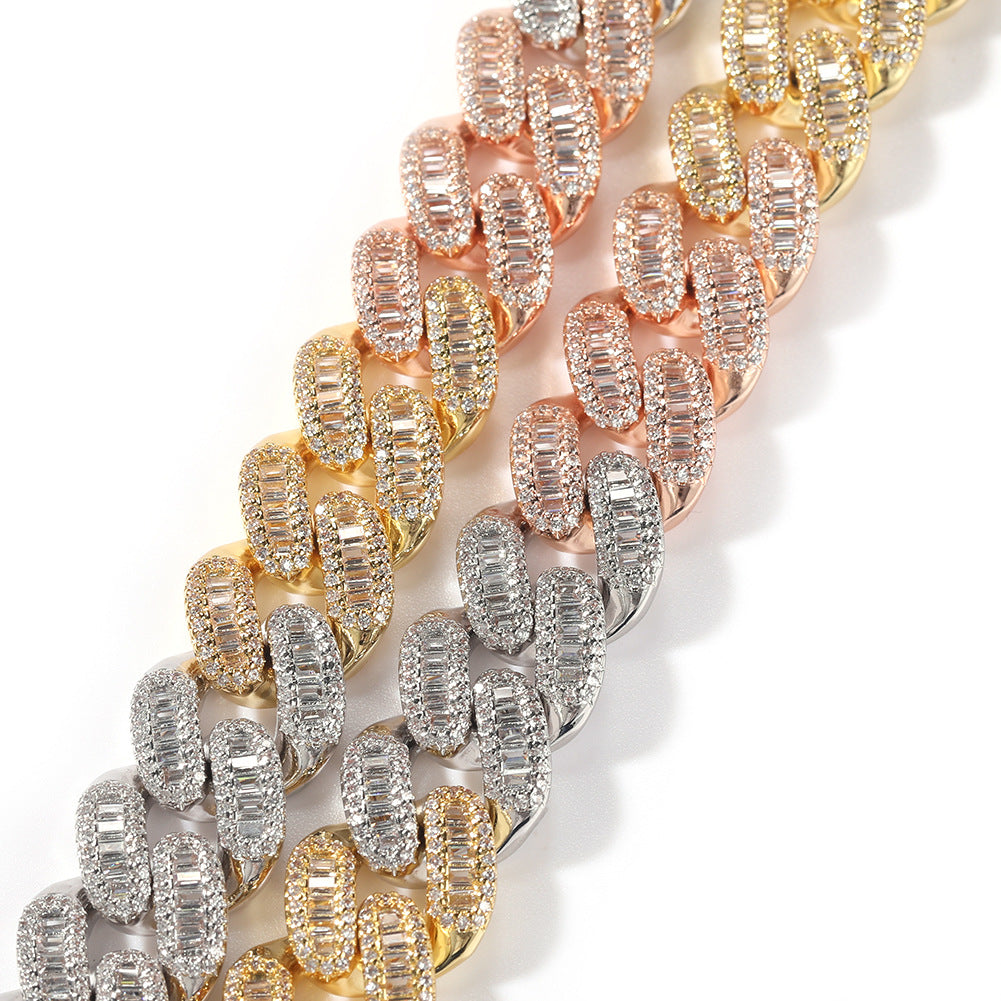 Iced Out Two-Tone Cuban Link Chain Necklace with Cubic Zirconia Pendant for Women and Men product image