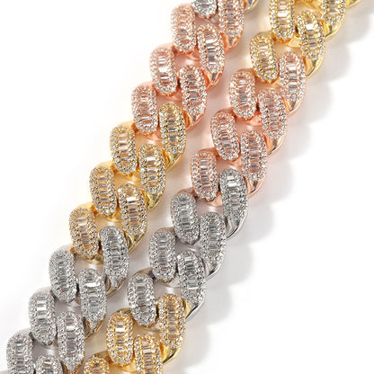 Iced Out Two-Tone Cuban Link Chain Necklace with Cubic Zirconia Pendant for Women and Men