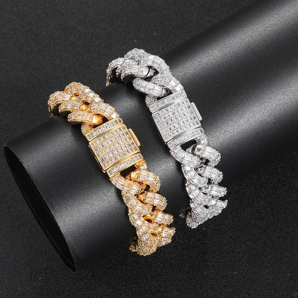 15 mm Mixed-Cut Iced Cuban Hip Hop Bracelet with Cubic Zirconia on a Copper Base - CHA172 product image