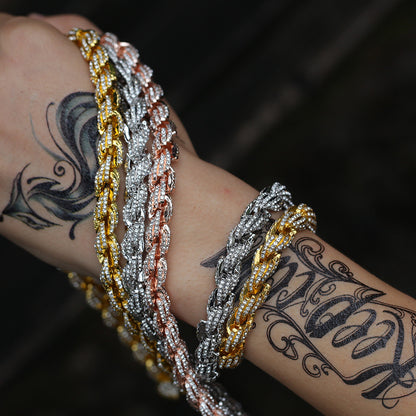 Iced Twisted Chain Bracelet for Women & Men - Gold, Silver, Rose Gold Cubic Zirconia Statement Bracelet