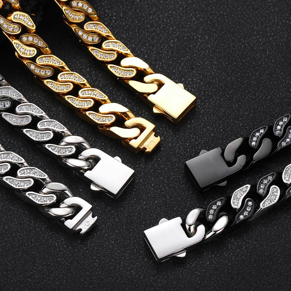 12 mm Polished Cuban with CZ Link Accents Hip Hop Bracelet with Stainless steel Base - CHA259 product image
