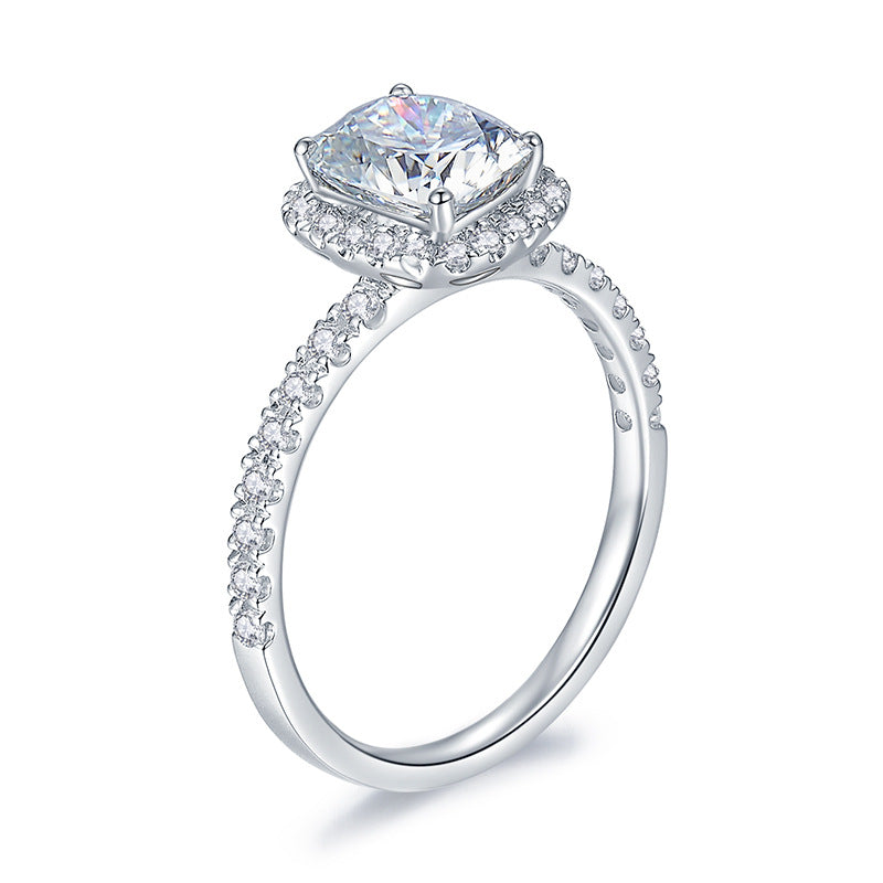 Cushion Cut Moissanite Halo Ring for Women, Pav�� Band Engagement Ring product image