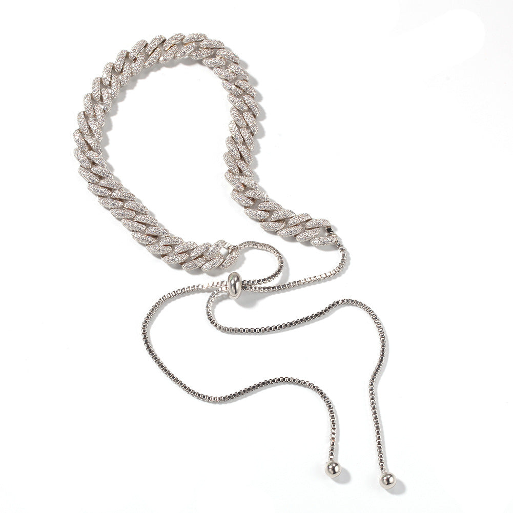 Unisex Cuban Link Cubic Zirconia Necklace Adjustable Chain in Gold, Silver & Rose Gold product image