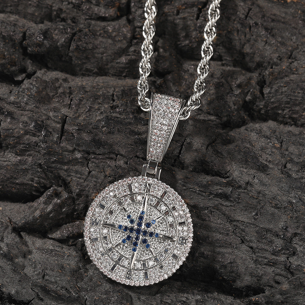 Iced Starry Compass Pendant Necklace with 24-Inch Twist Chain for Women product image