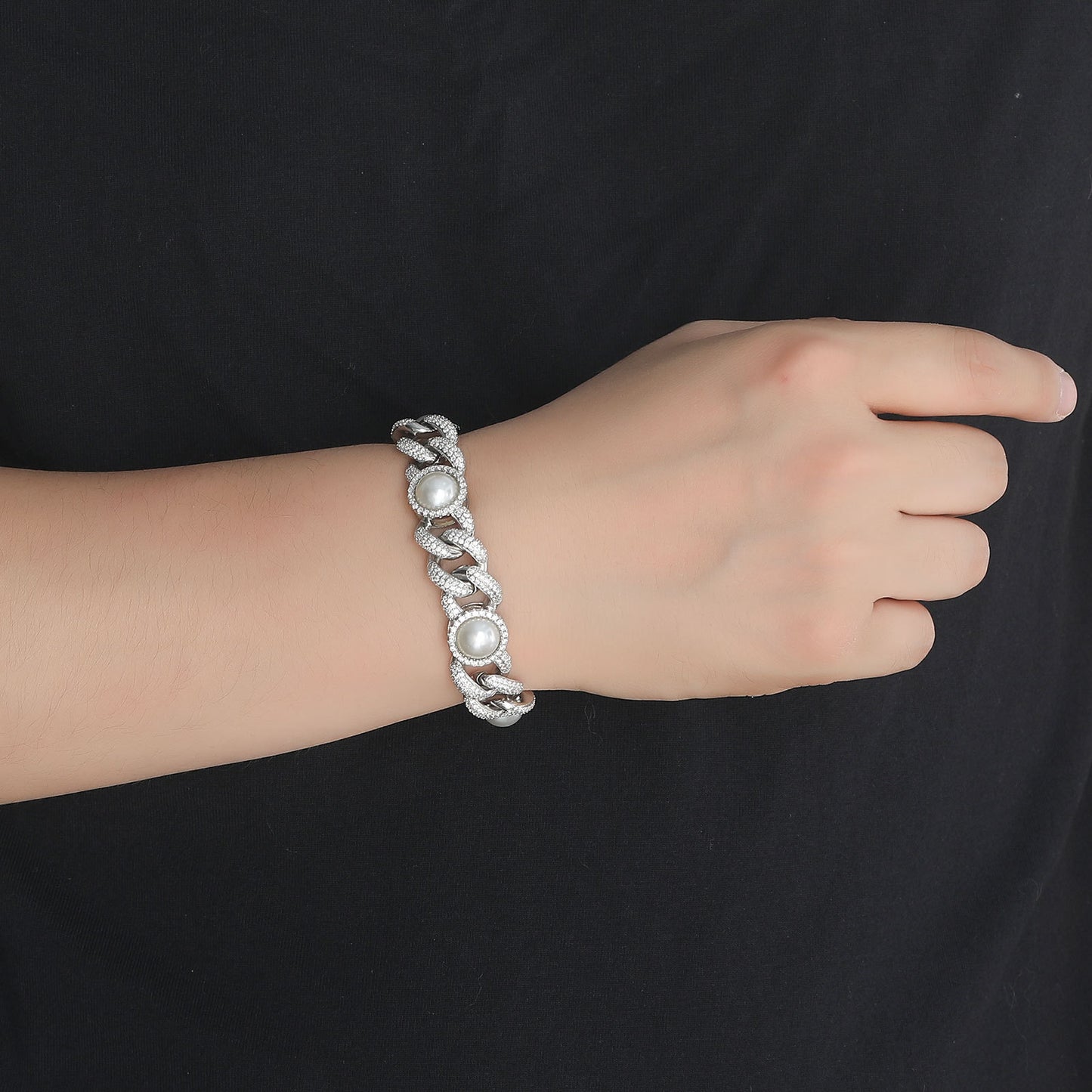 Hip Hop Light Luxury Cuban Link Bubble Pearl Bracelet for Men