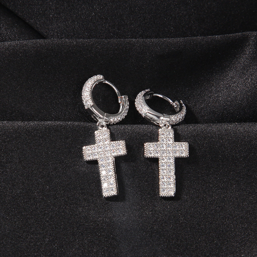 Unisex Cross Drop Hoop Earrings in Gold, Silver & Rose Gold Tone – Trendy Statement Copper Earrings