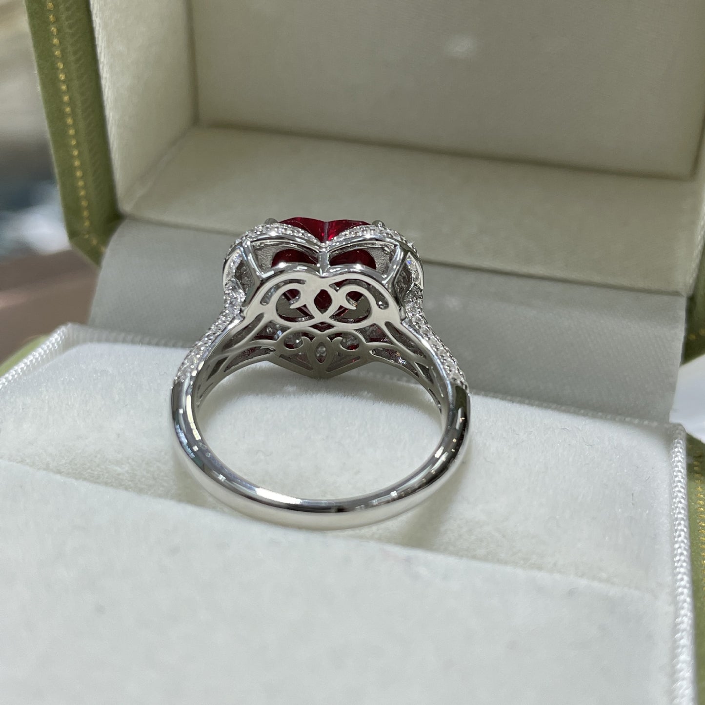 Heart-Shaped Red Gemstone Halo Ring, S925 Silver Promise Ring for Women product image