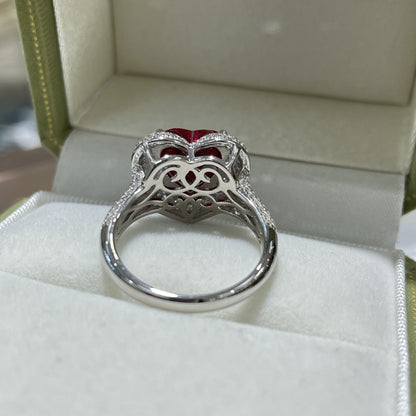 Heart-Shaped Red Gemstone Halo Ring, S925 Silver Promise Ring for Women