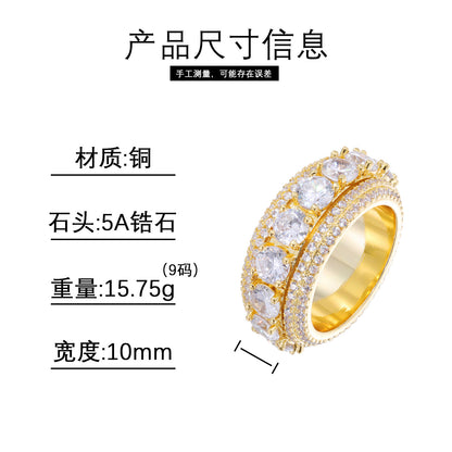Iced Out Rotating Geometric CZ Ring for Men and Women – Round Cut Multi Row Statement Band
