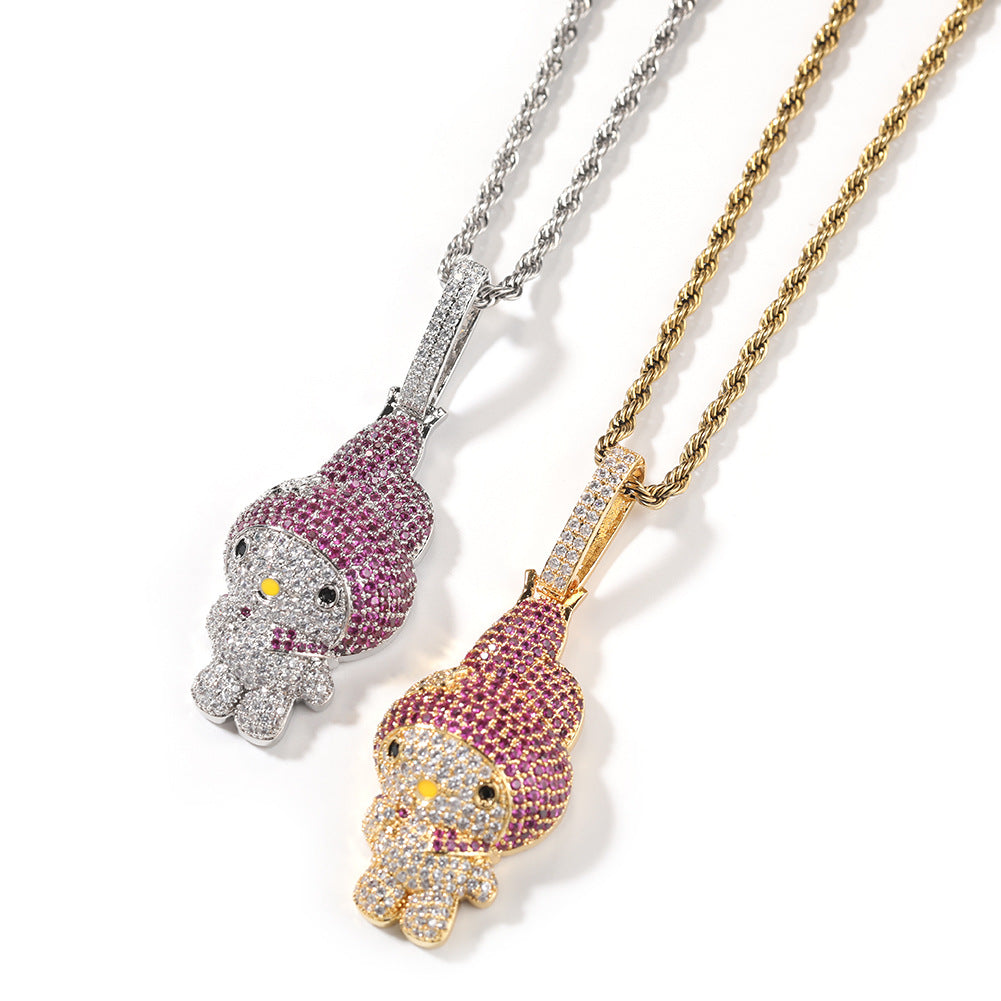 Cute Cartoon Pendant Necklace for Women with Cubic Zirconia, Gold Plated or Silver Plated Twisted Chain, Trendy Aesthetic Jewelry 2026