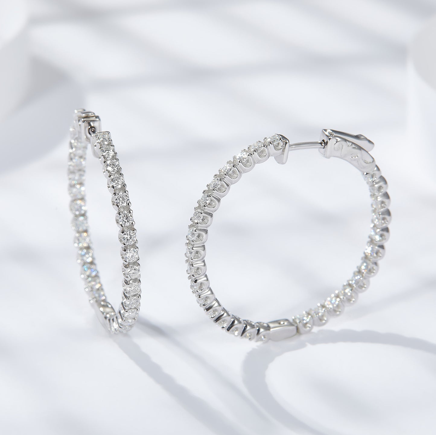 S925 Sterling Silver Hoop Earrings with Clear Stone Pave Detail product image