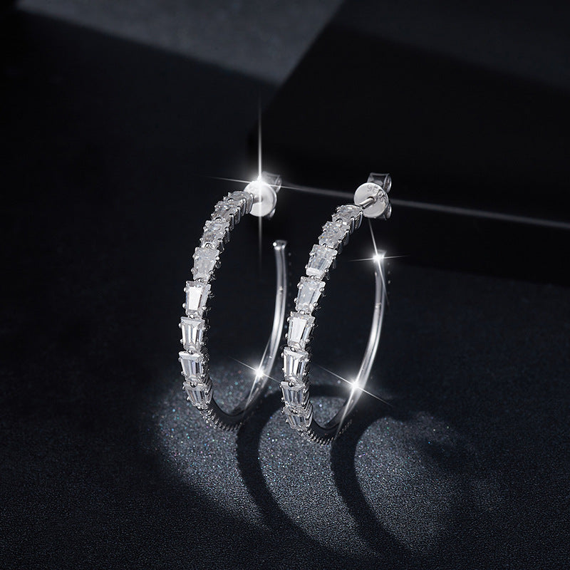 925 Silver Moissanite Hoop Earrings, Square and Round Stone Stud Hoops for Women product image