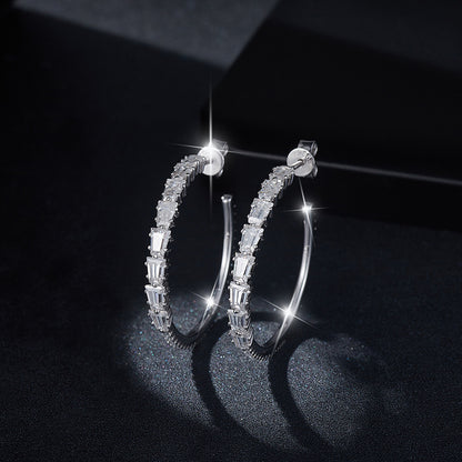 925 Silver Moissanite Hoop Earrings, Square and Round Stone Stud Hoops for Women