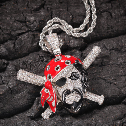 Iced Skull Pirate Pendant Necklace for Women & Men – Gold Plated Copper Chain Necklace with Cubic Zirconia Statement Charm
