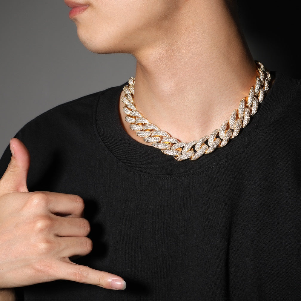 Men’s Iced Out Cuban Link Necklace with Cubic Zirconia Pendant Chain – Gold, Silver & Two Tone Statement Hip Hop Jewelry product image