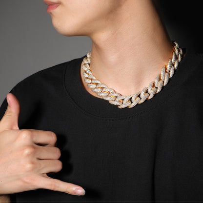 Men’s Iced Out Cuban Link Necklace with Cubic Zirconia Pendant Chain – Gold, Silver & Two Tone Statement Hip Hop Jewelry