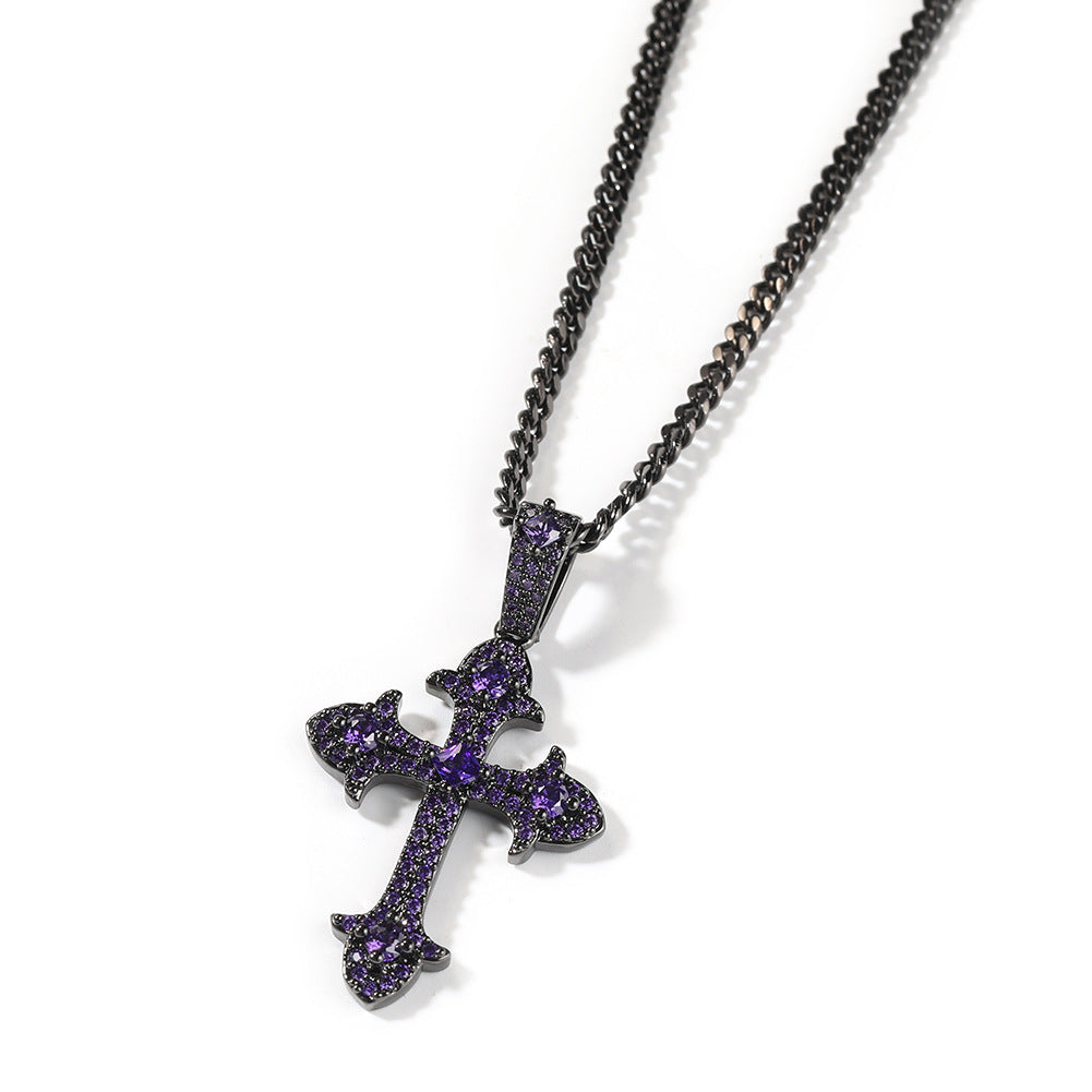 Men’s Silver-Tone Cross Pendant Necklace with Cubic Zirconia Twisted Chain