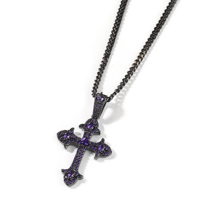Men’s Silver-Tone Cross Pendant Necklace with Cubic Zirconia Twisted Chain