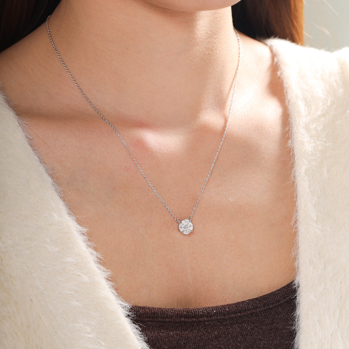 S925 Sterling Silver Moissanite Cluster Pendant Necklace, Round Pavé Collarbone Chain product image