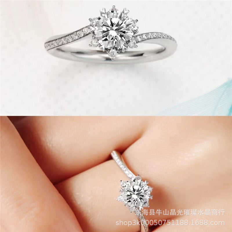 VVS Moissanite Snowflake Halo Ring for Women, Floral Engagement Ring, Adjustable or Multi-Size Promise Ring