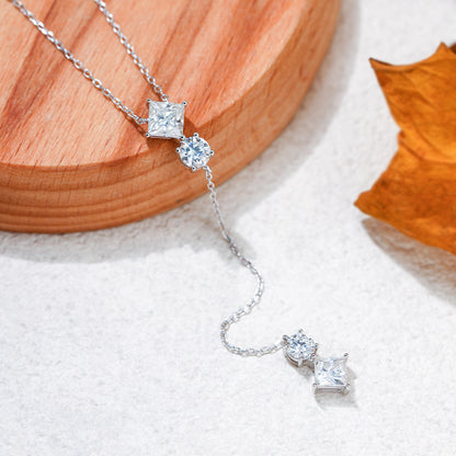 Layered Y Necklace for Women, 18k Gold Plated S925 Silver Crystal Drop
