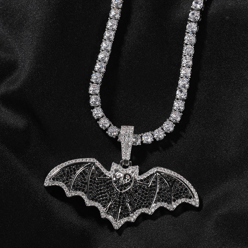 Bat Pendant Necklace for Women, Silver Black Cubic Zirconia Statement Chain Necklace, Hip Hop Gothic Jewelry