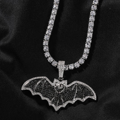 Bat Pendant Necklace for Women, Silver Black Cubic Zirconia Statement Chain Necklace, Hip Hop Gothic Jewelry
