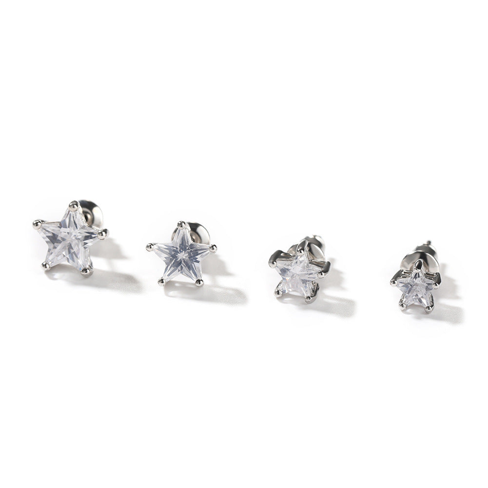 Unisex Silver-Plated Cubic Zirconia Stud Earrings - Square, Heart, Star & Round Hip Hop Statement Earrings product image