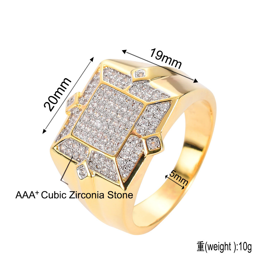 Hip Hop Geometric Cubic Zirconia Ring for Men