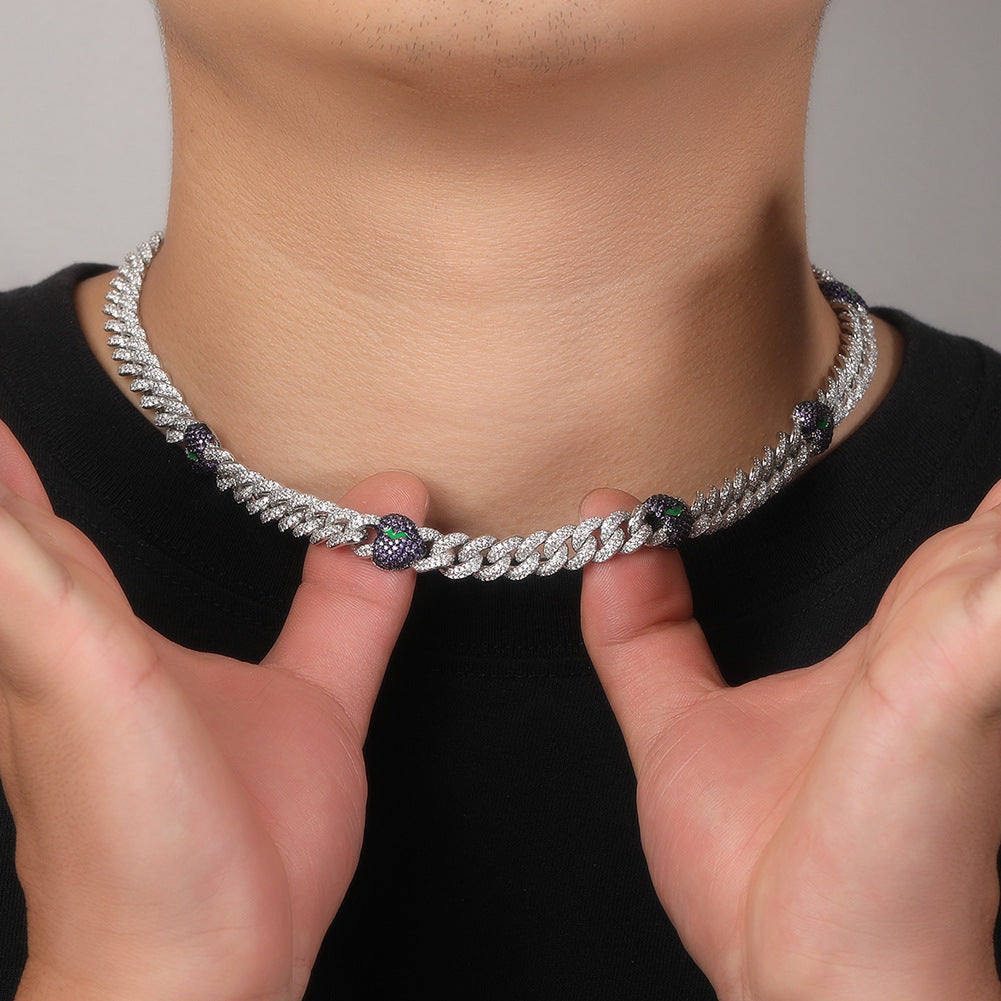 Iced Out Heart Cuban Link Necklace with Cubic Zirconia in Silver Tone for Women & Men