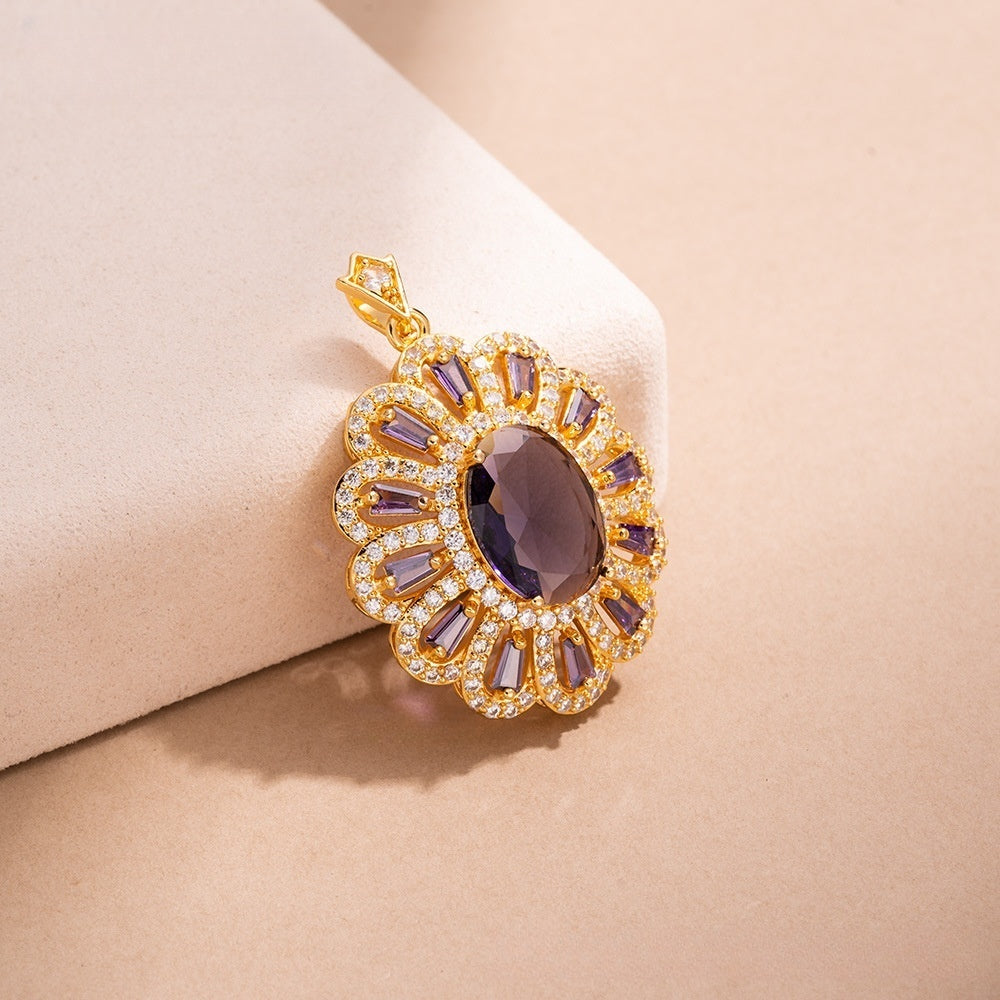 Exotic Ice Flower Oval Pendant Necklace for Women Elegant Statement Jewelry