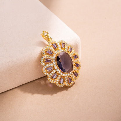 Exotic Ice Flower Oval Pendant Necklace for Women Elegant Statement Jewelry