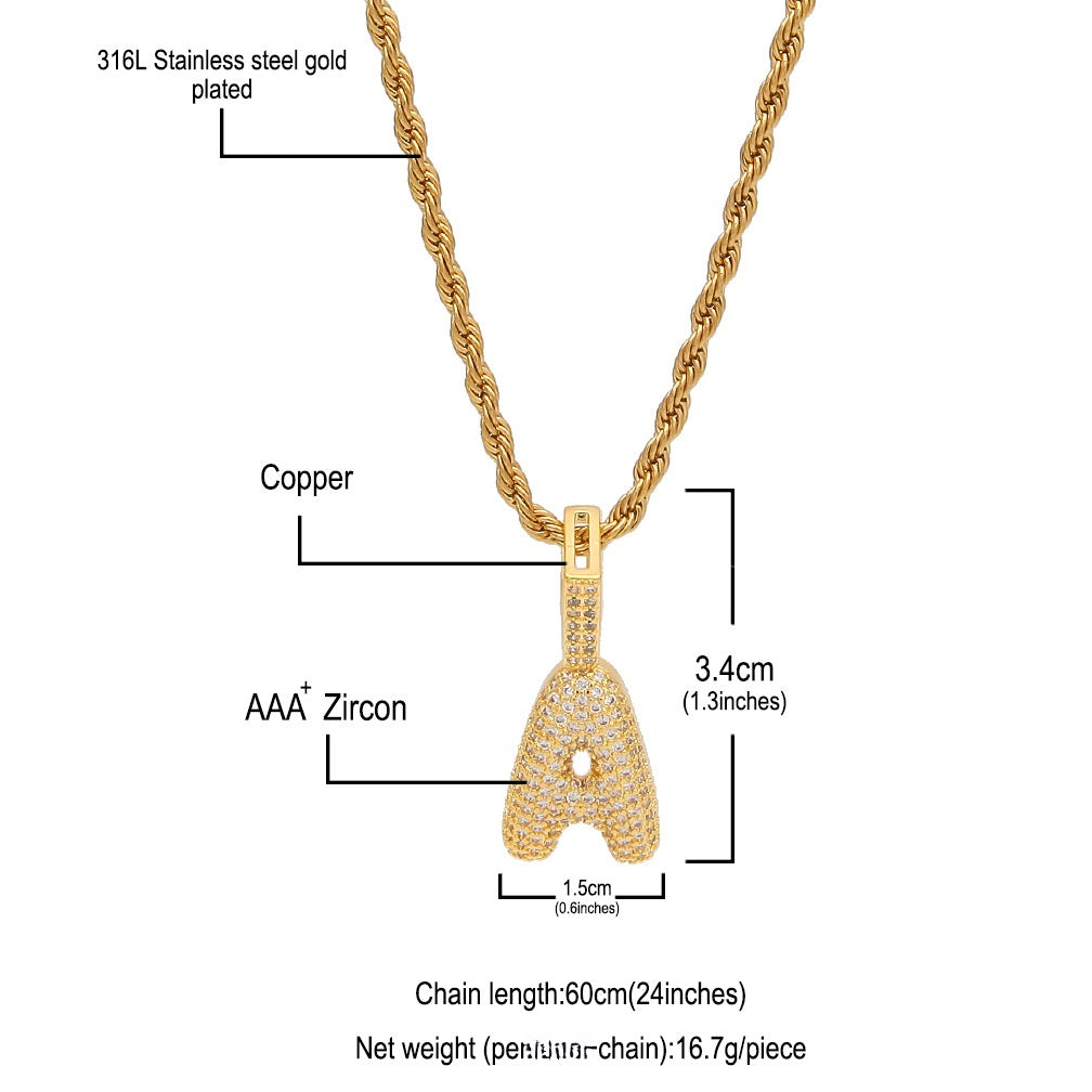 Custom Iced Out Letter Pendant Necklace with Twisted Chain for Women & Men - Gold Plated or Silver Plated Cubic Zirconia Initial Statement Jewelry product image