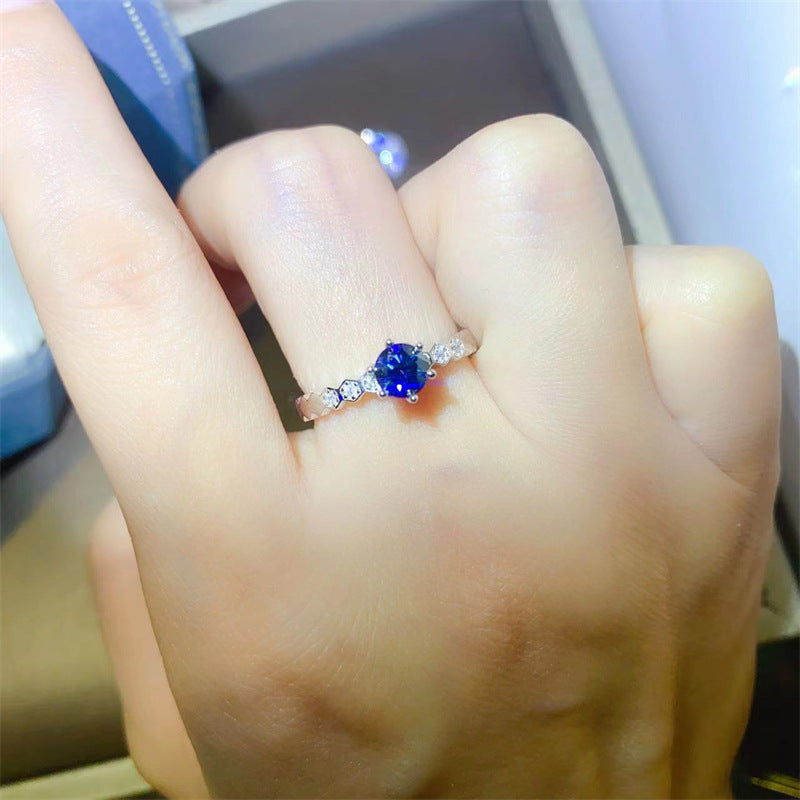 Blue Moissanite Ring for Women, U-Shaped Band Solitaire Engagement Ring product image