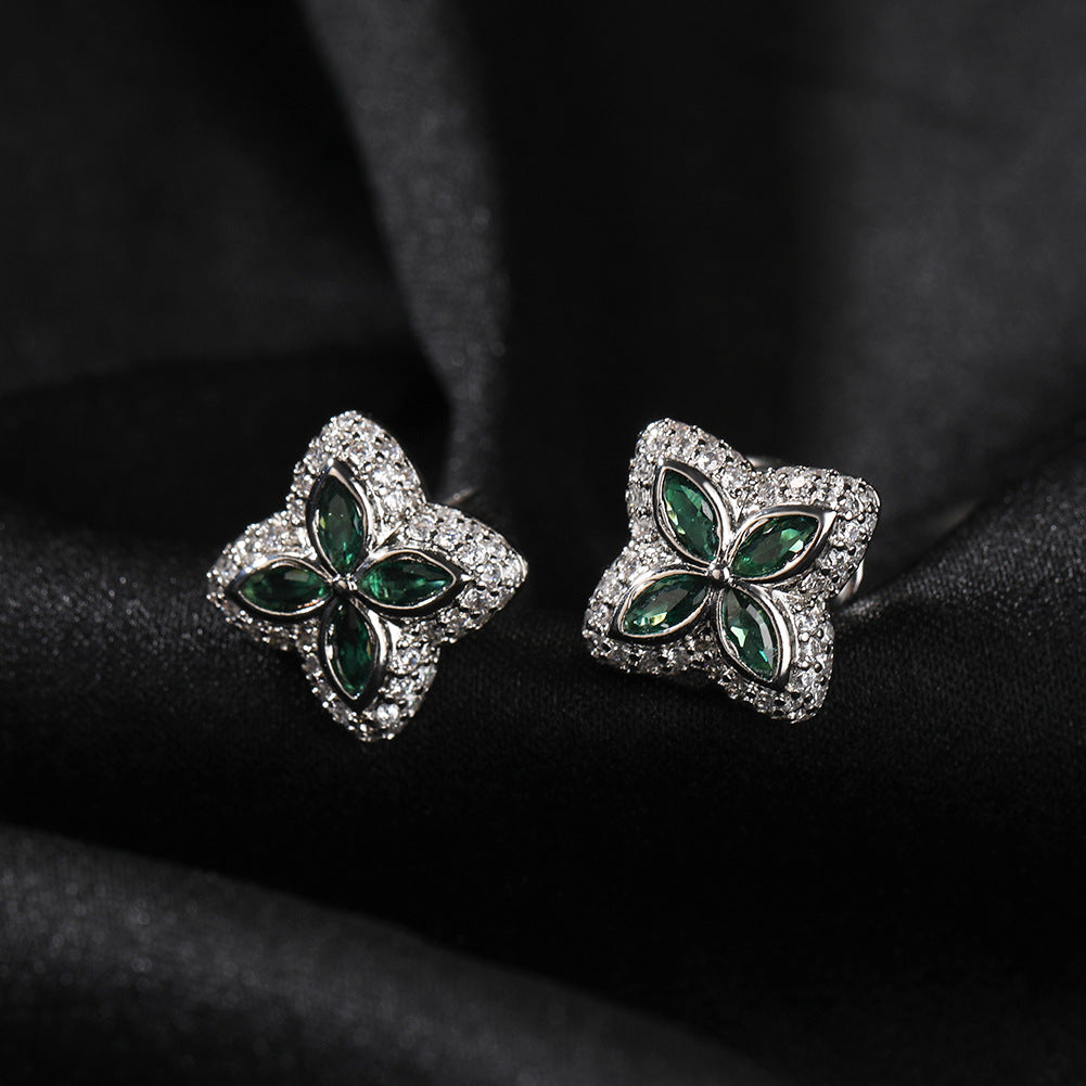 Unisex Flower Stud Earrings with Cubic Zirconia in Silver Tone, Rose Gold Mix & Platinum Mix product image