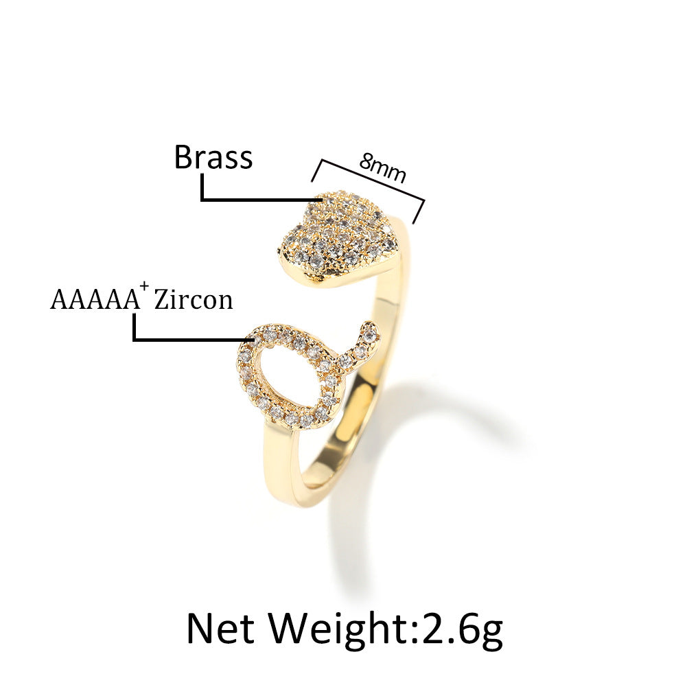 Adjustable Heart Cubic Zirconia Open Ring for Women & Men in Gold, Silver or Rose Gold