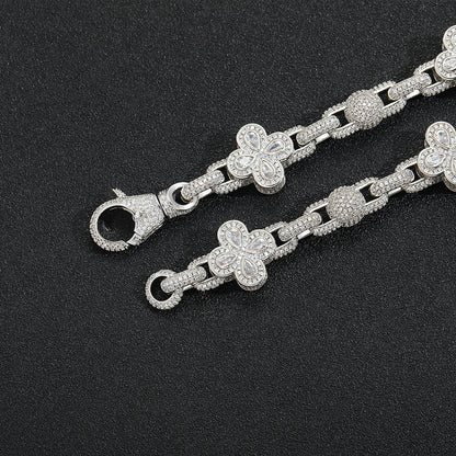 Hip Hop Four Leaf Clover Bubble Cubic Zirconia Bracelet for Men