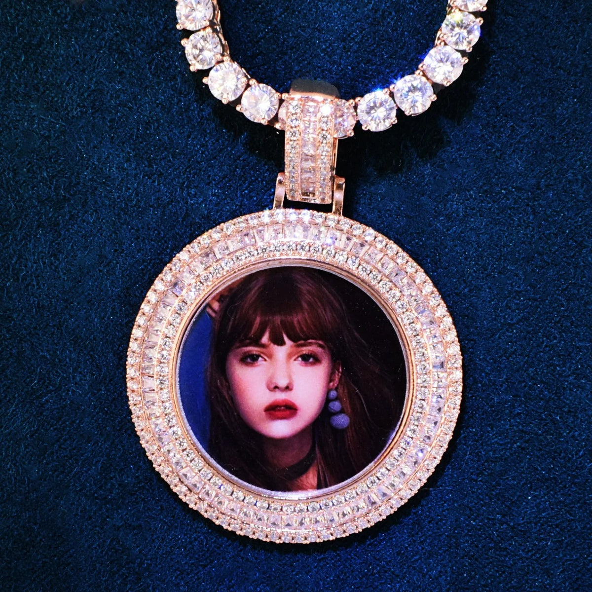 Unisex Iced Out Photo Frame Pendant Necklace product image