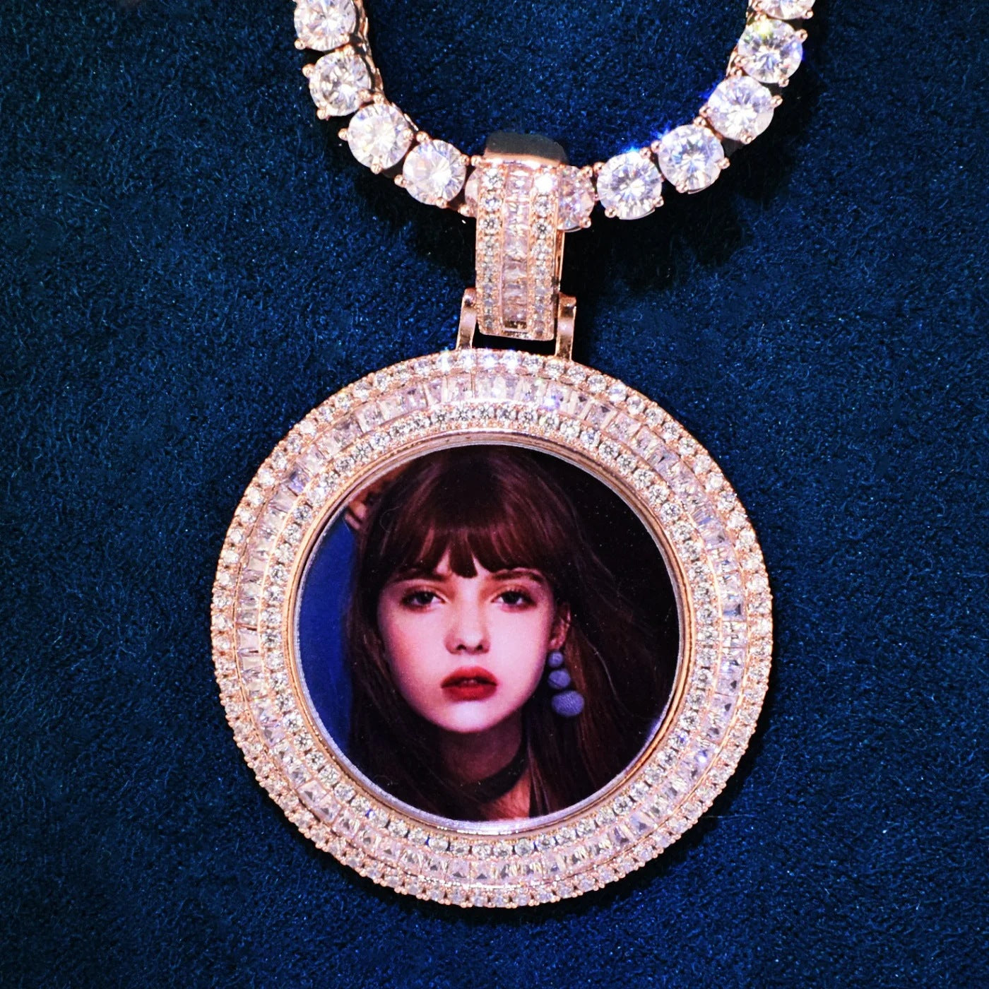 Unisex Iced Out Photo Frame Pendant Necklace