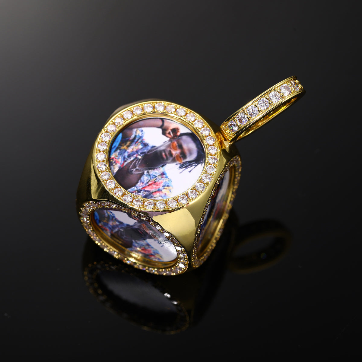Custom Photo Iced Out Geometric Pendant Necklace with Rope Chain product image