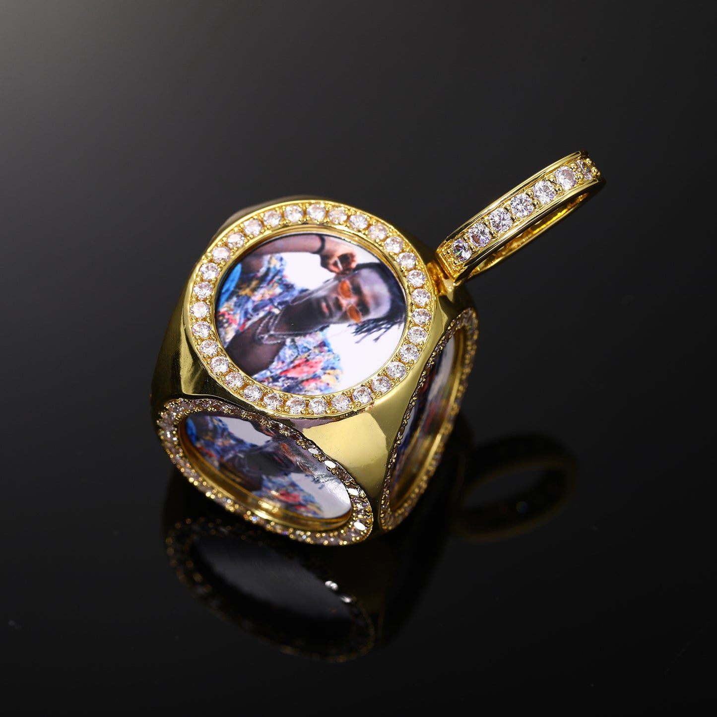 Custom Photo Iced Out Geometric Pendant Necklace with Rope Chain product image