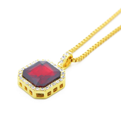 Gold Plated Square Crystal Pendant Necklace with Cubic Zirconia Halo - Hip Hop Statement Chain for Women
