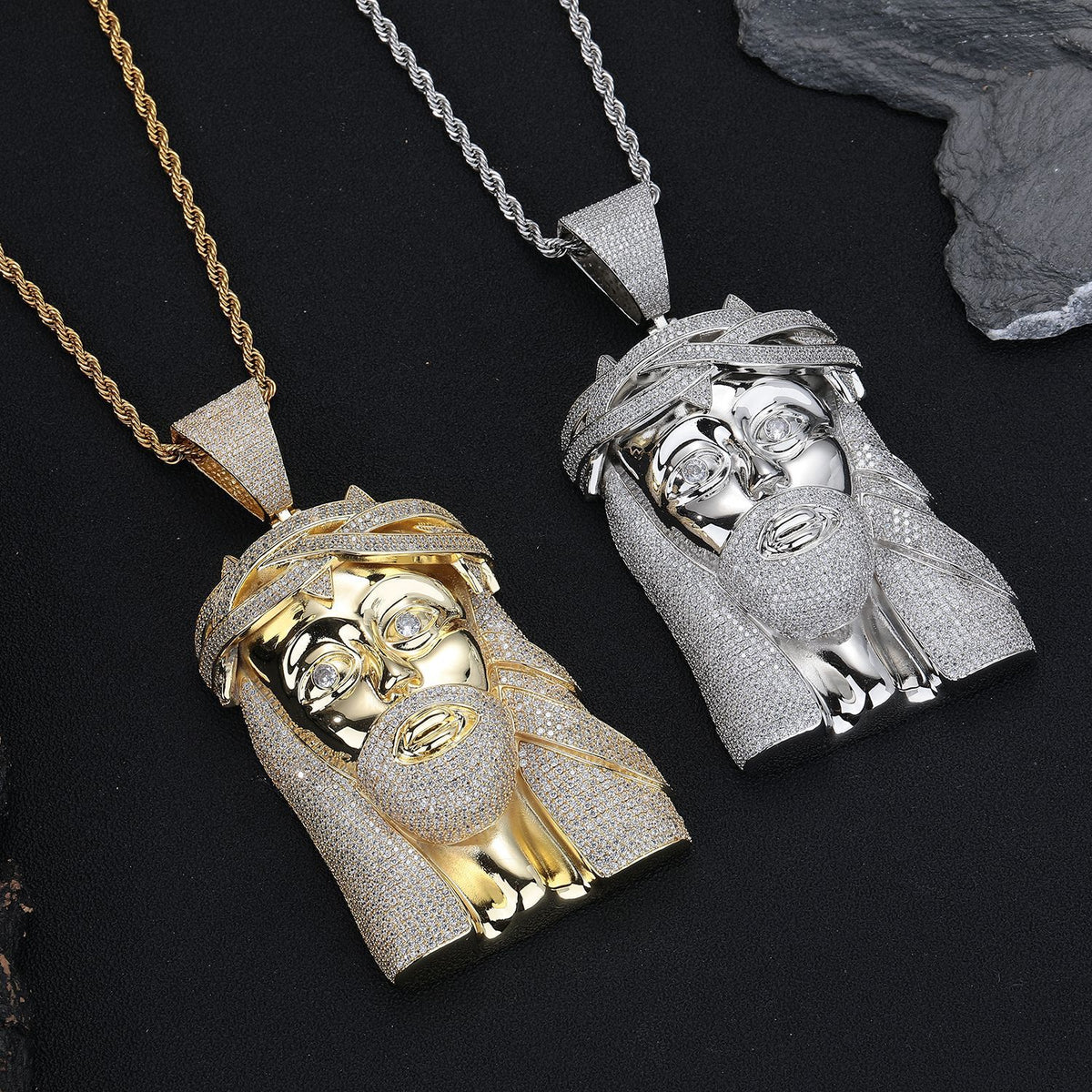 Hip Hop Cartoon Face Pendant Necklace, Pavé CZ Rope Chain, 24 Inch product image