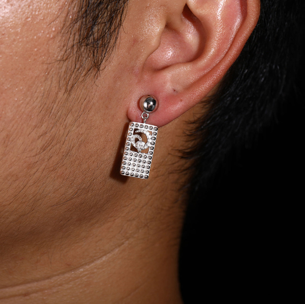 Unisex Silver Tone Geometric Snake Stud Earrings with Moissanite Accent product image