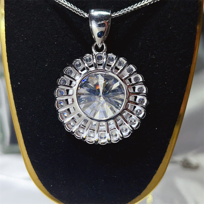 Large Round Halo Moissanite Pendant Necklace for Women, 20 Carat Look Statement Chain product image