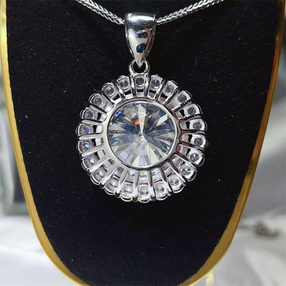 Large Round Halo Moissanite Pendant Necklace for Women, 20 Carat Look Statement Chain