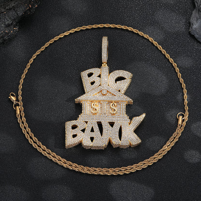 Big Bank Hip Hop Pendant Necklace, Icy Rope Chain Statement Necklace for Men & Women, Oversized Letter Pendant Jewelry