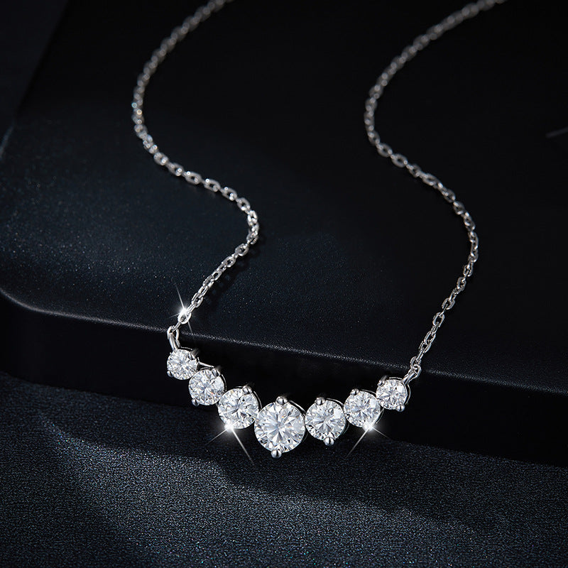 V-Shape Moissanite Pendant Necklace, Graduated Round Stone Cluster product image