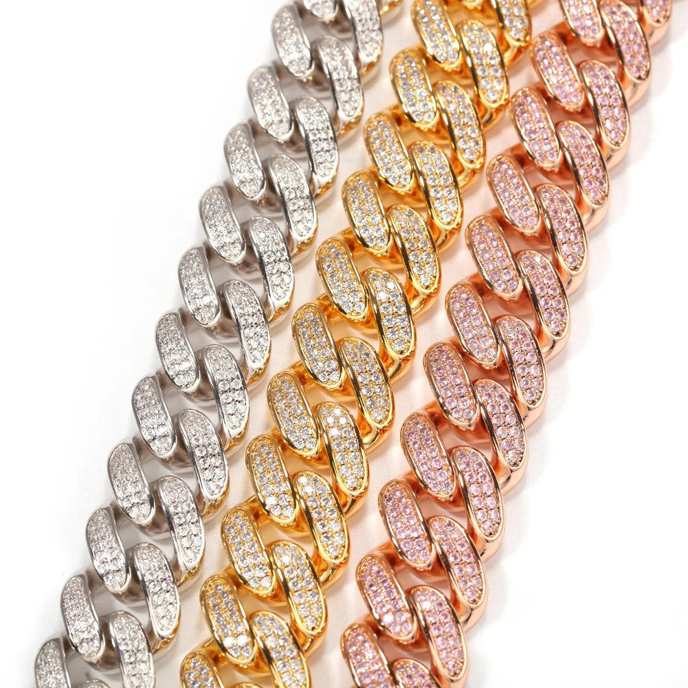 Iced Cuban Link Chain Bracelet for Women & Men – Gold, Silver, Rose Gold Micro Paved Statement Bracelet